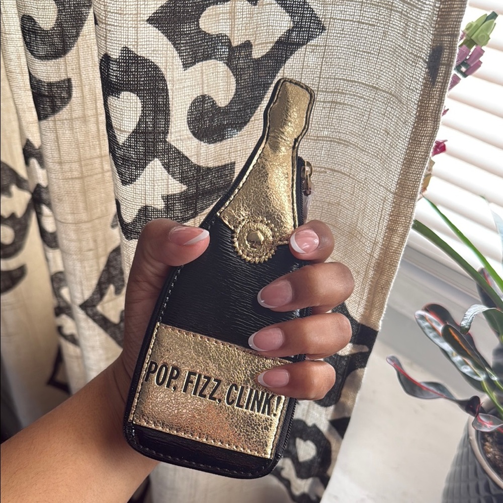 KATE SPADE POP FIZZ CLINK Bubble Over Champagne Bottle Leather Coin Purse Change